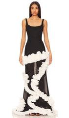 Wisteria Gown Maxi Dress In Black & White