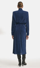 Tie Neck Polka Dot Top & Straight Skirt Set