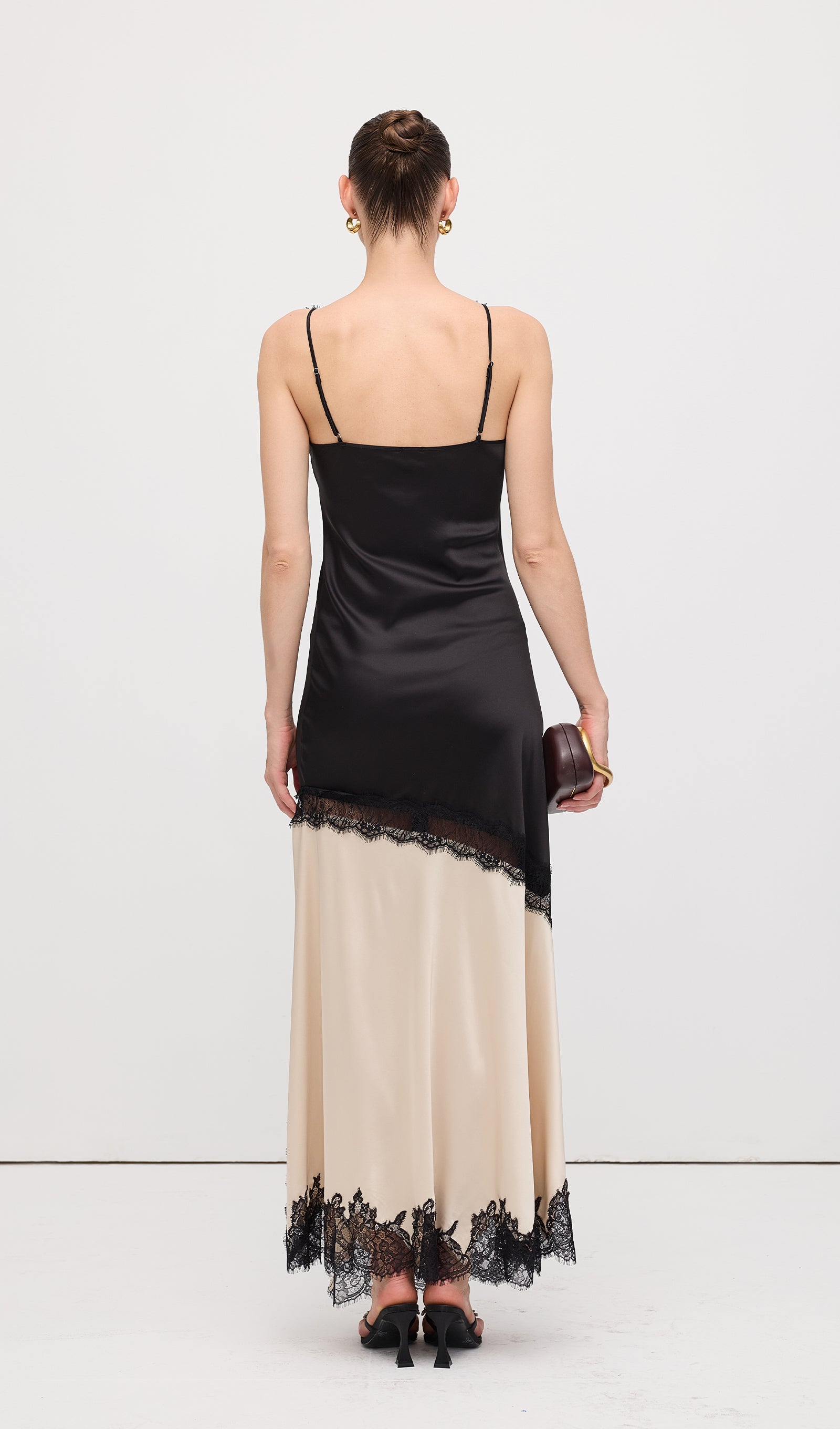 Diagonal Lace Slit Maxi Dress