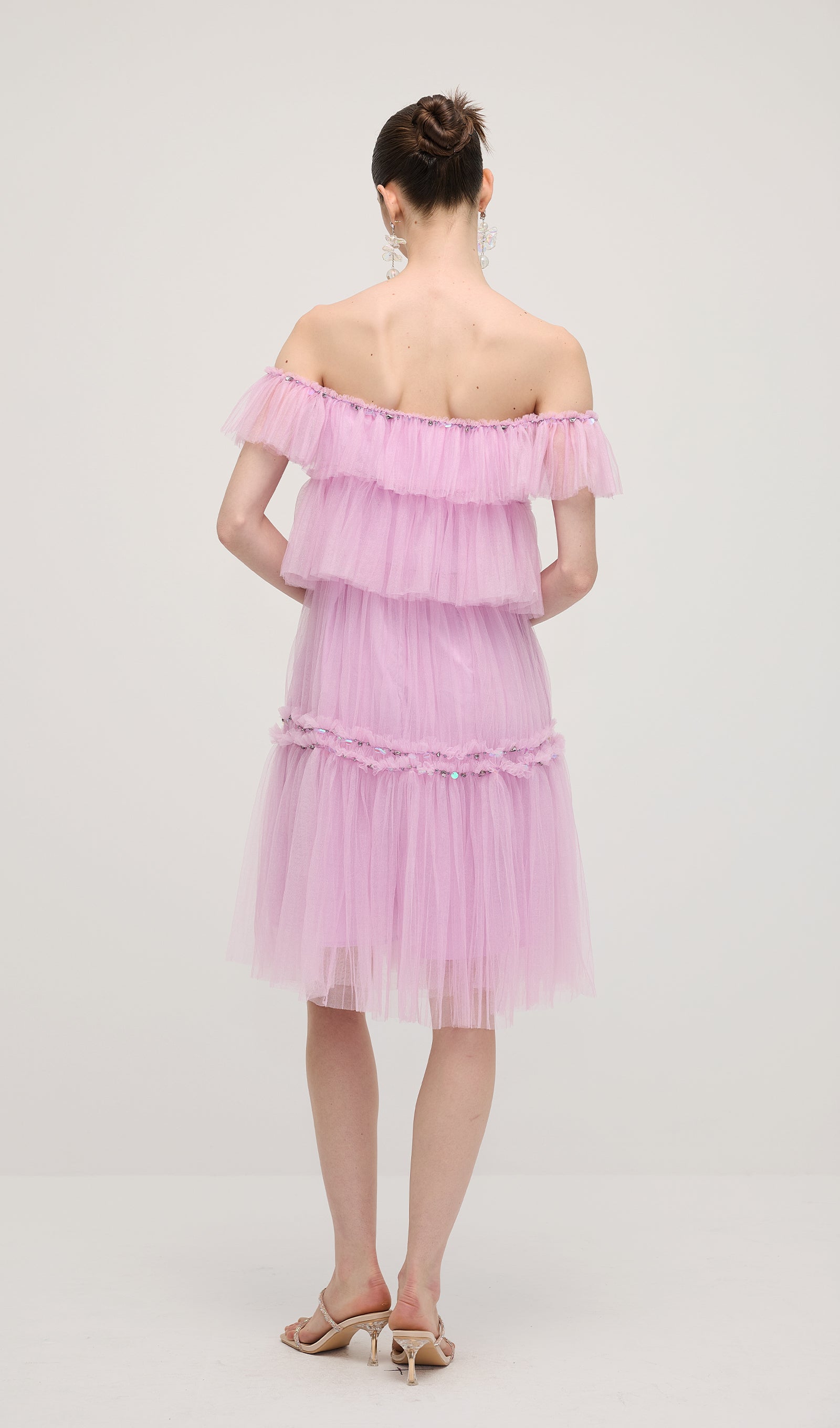 A Line Off Shoulder Layered Midi Dress