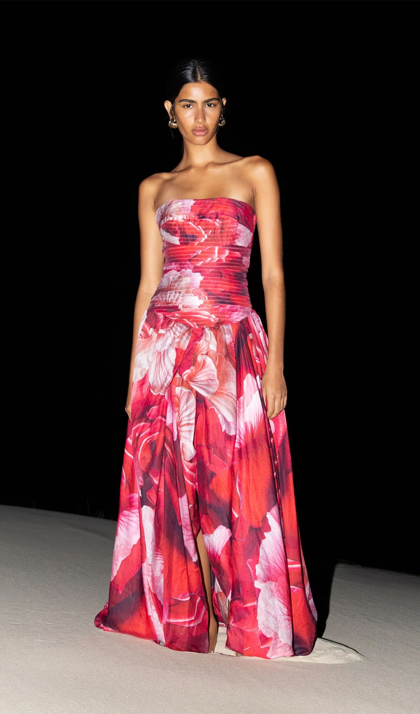 Off Shoulder Ruched Draped Split Maxi Dress