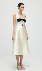 Sleeveless V Neck Bow Midi Dress In White