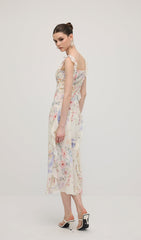 Floral V Neck Ruffled Midi Dress