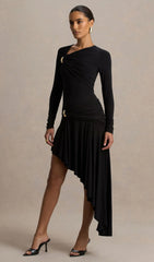 Asymmetric-Neck Midi Dress With Embellishment In Black