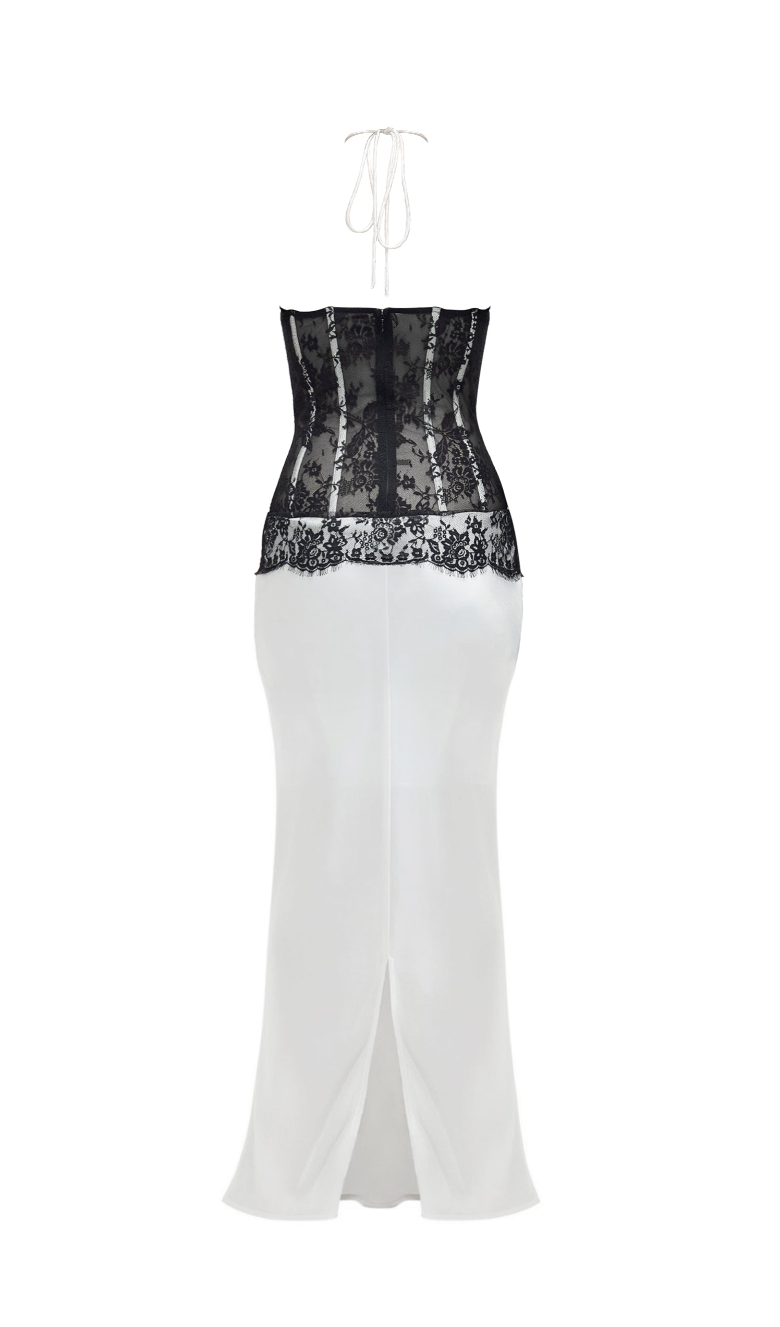 Satin And Lace Corset Midi Dress In White