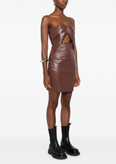 Strapless Cutout Coated-Denim Mini Dress