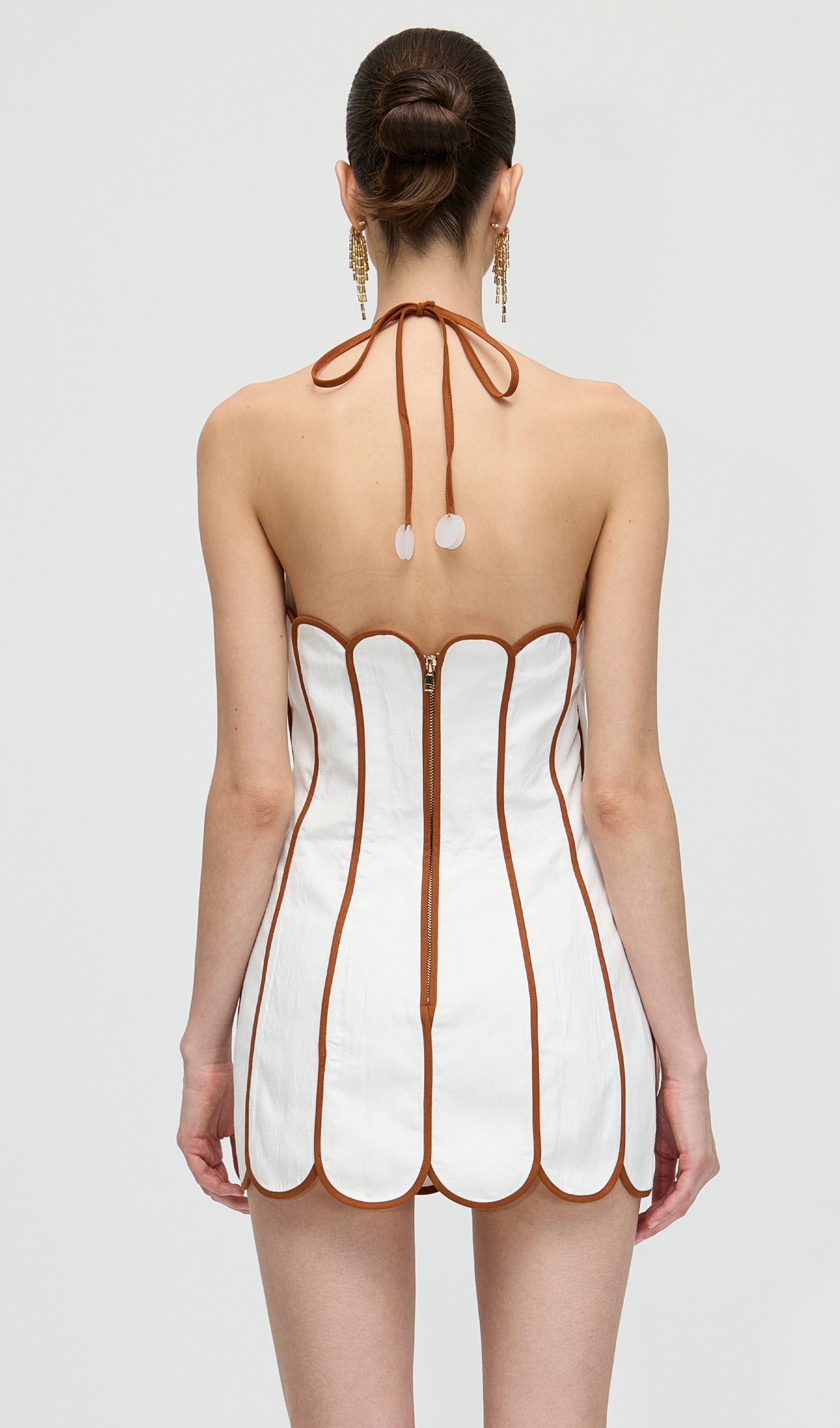 Solid Scalloped Linen Halter Mini Dress