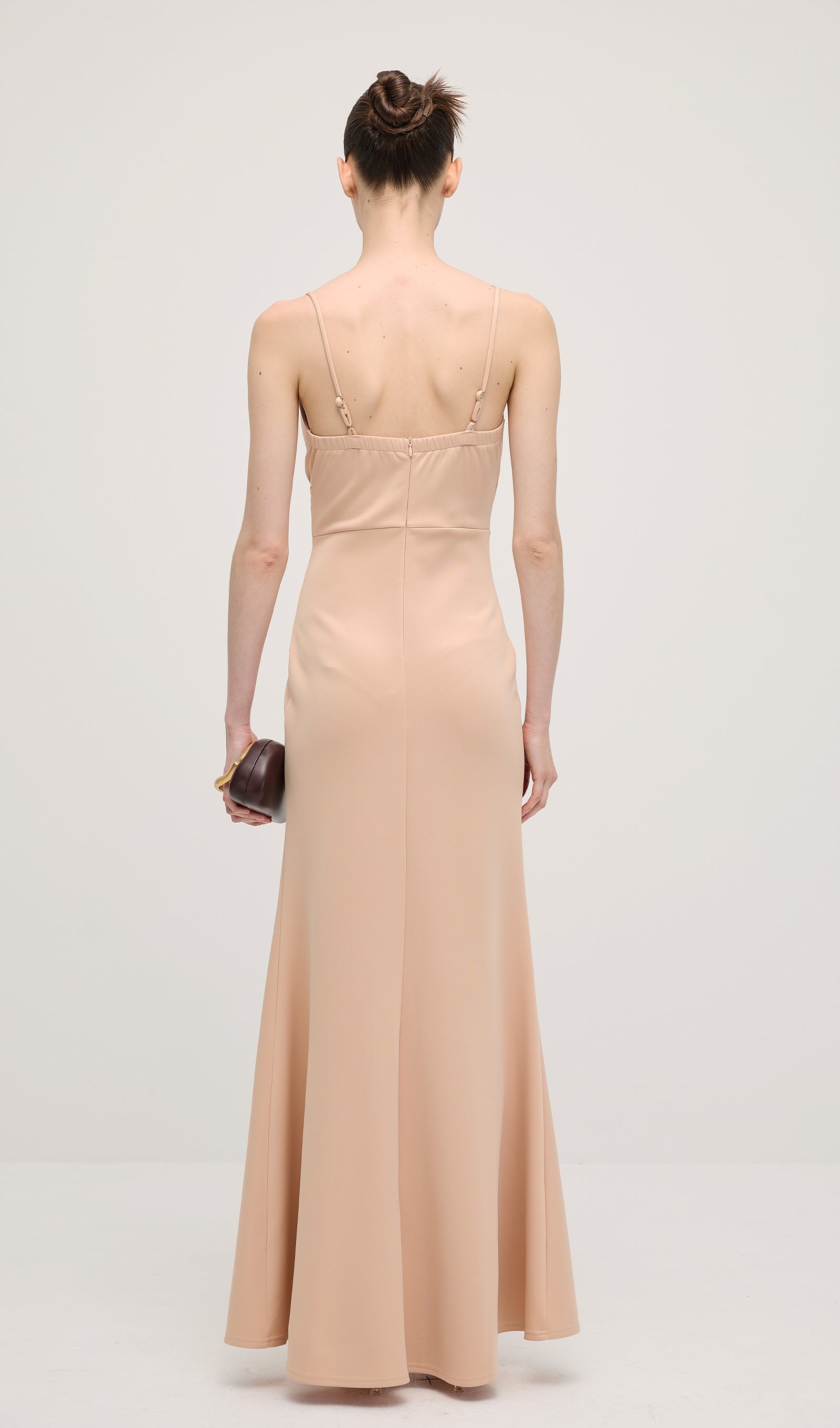 V Neck Sleeveless Slit Maxi Dress In Apricot