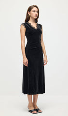 Lace Trimmed Velvet Midi Dress