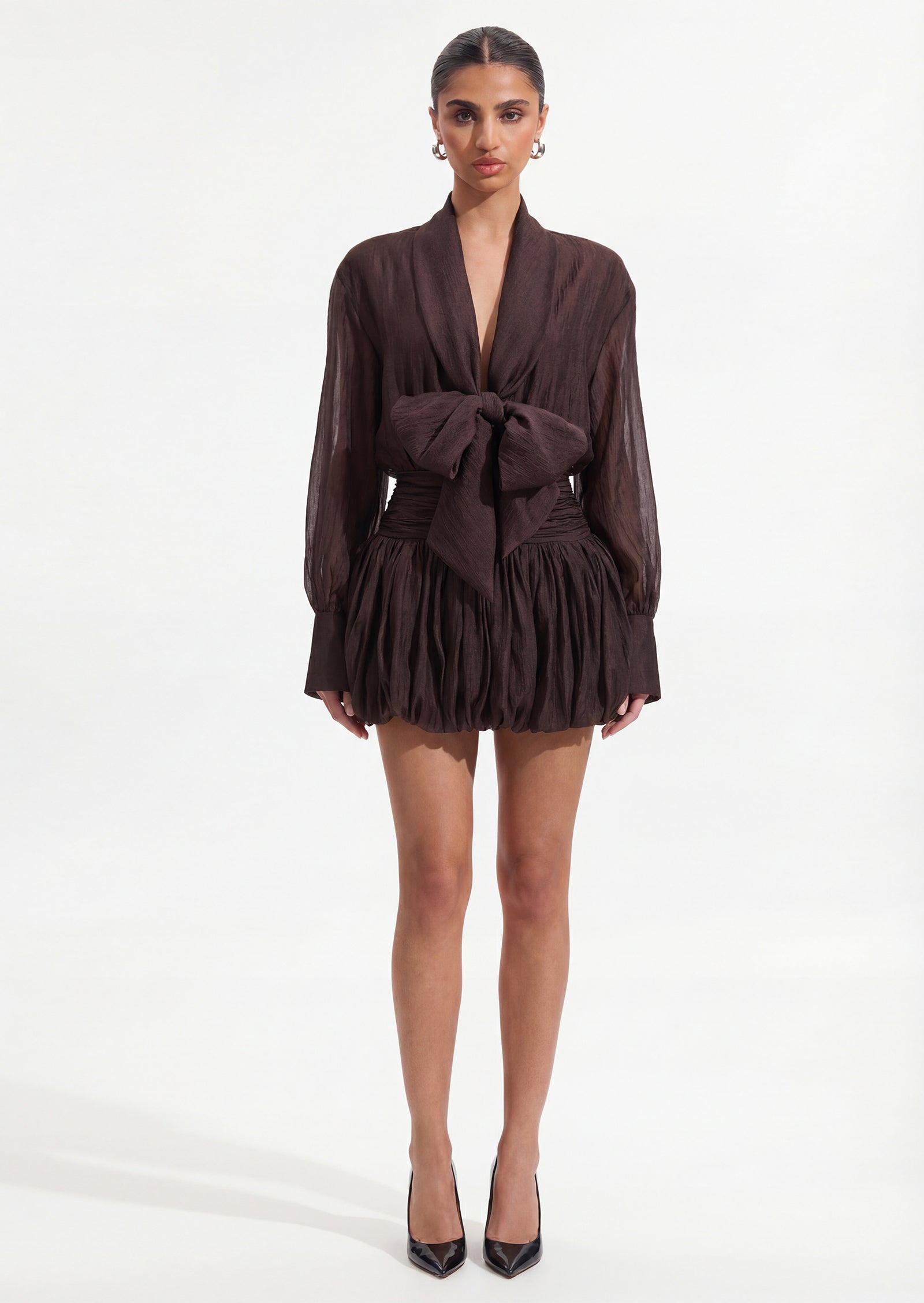 Tie Neck Bubble Mini Dress