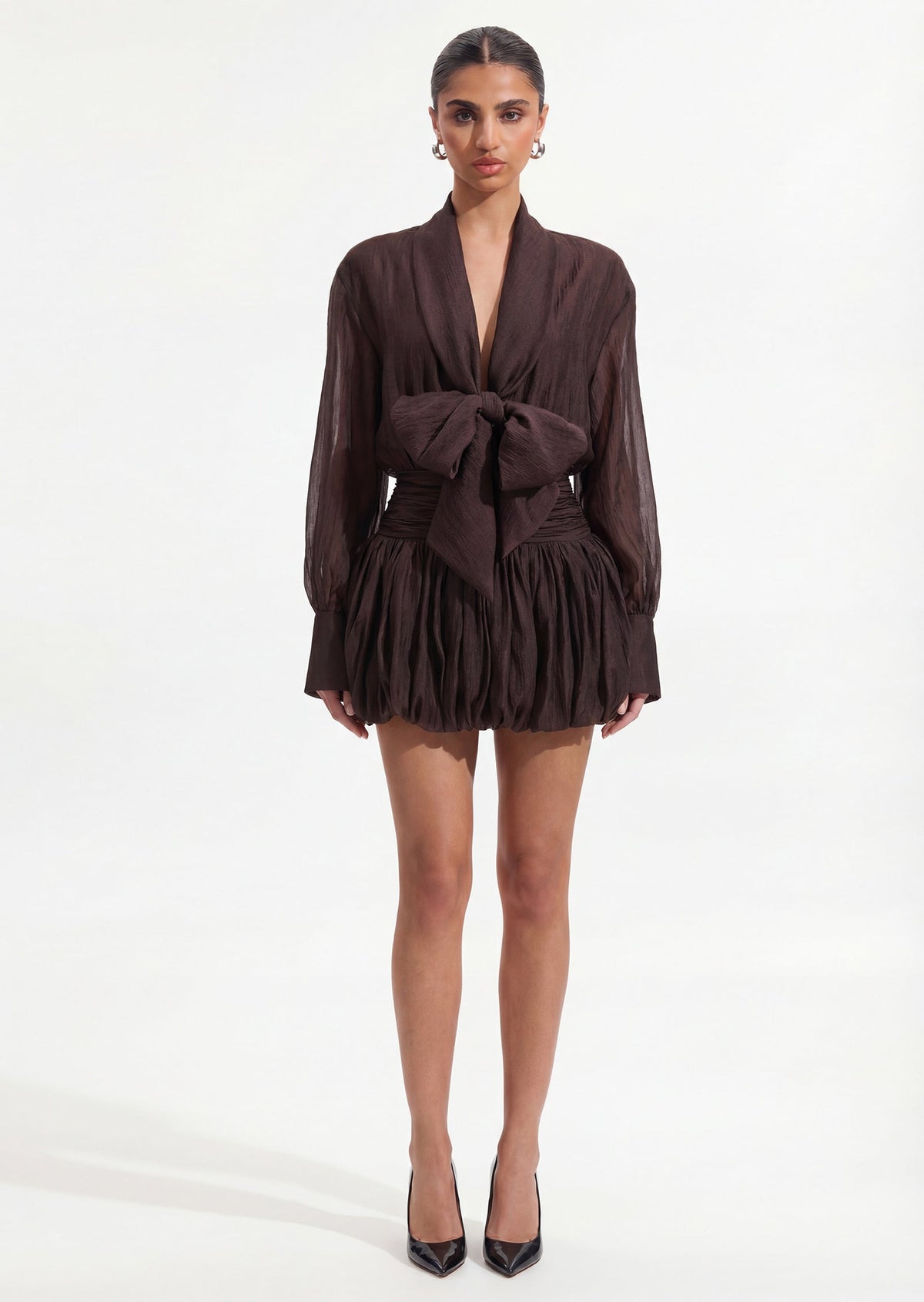 Tie Neck Bubble Mini Dress