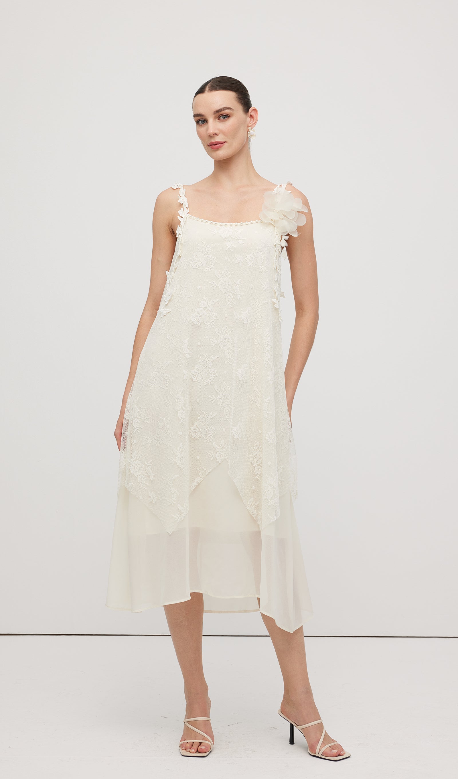 Sleeveless Embroidered Flower Midi Dress