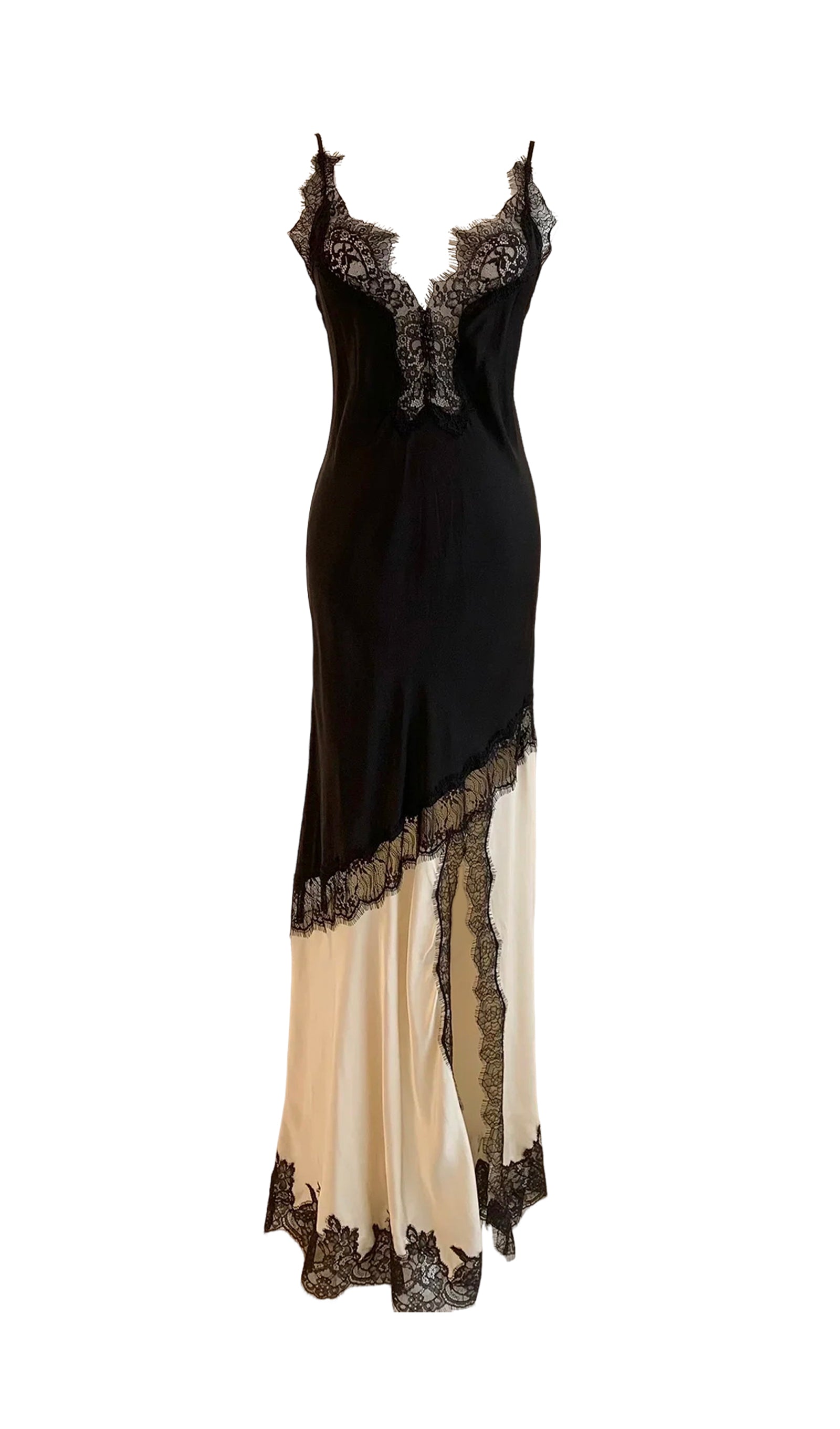 Diagonal Lace Slit Maxi Dress