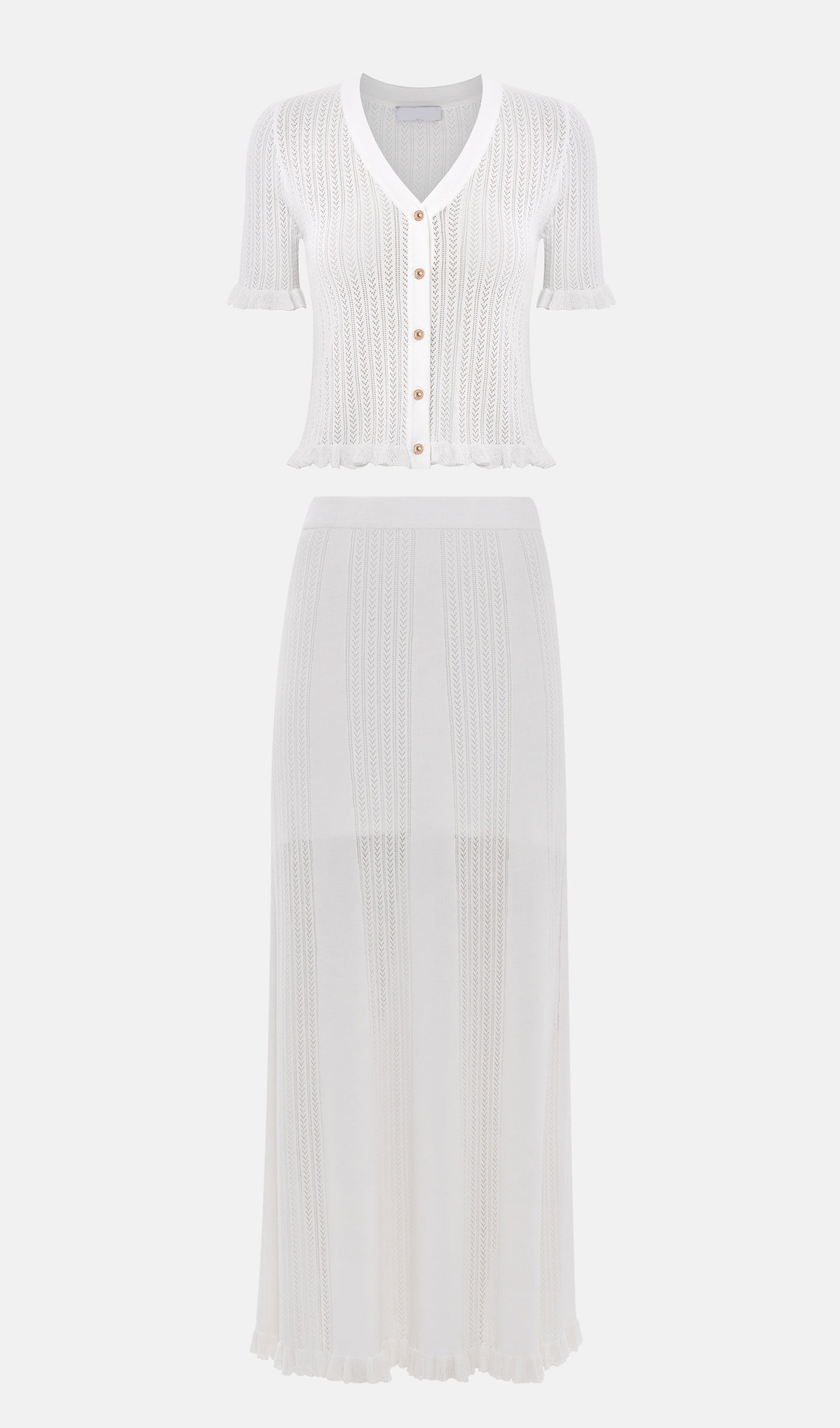 Openwork Jersey Maxi Skirt Sets In White