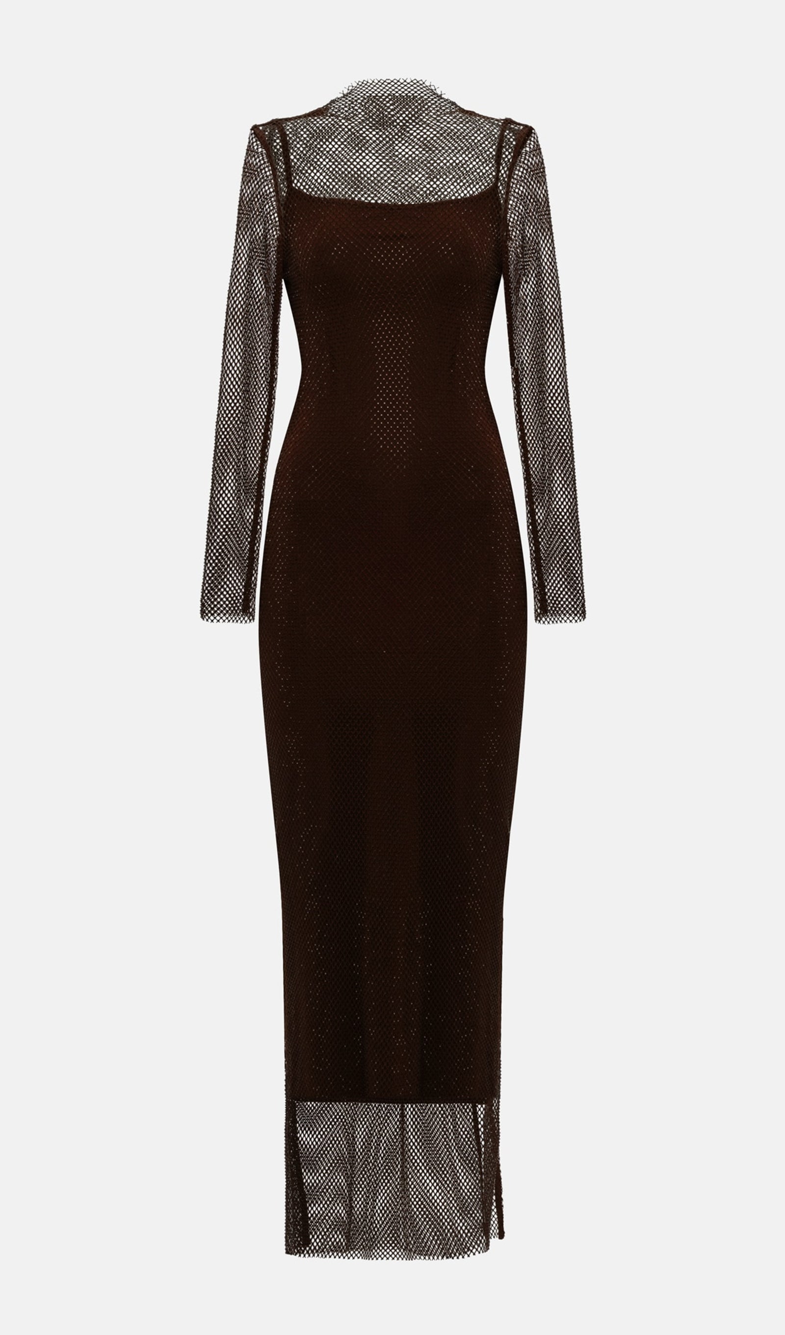 Mesh With Monochrome Lining  Maxi Dress In Coffee