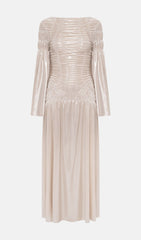 Metallic Elasticated Gathers Maxi Dress