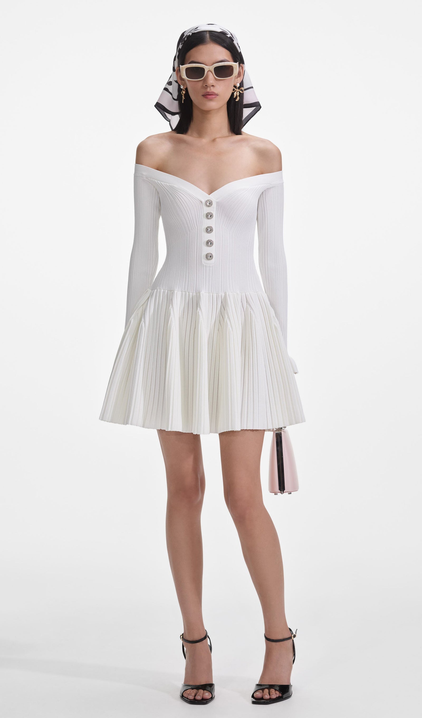 Off Shoulder Ribbed Knit Mini Dress