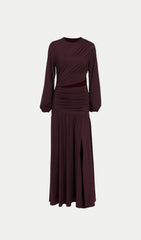 Long Sleeve Hollowed-Out Pleated Midi Dress