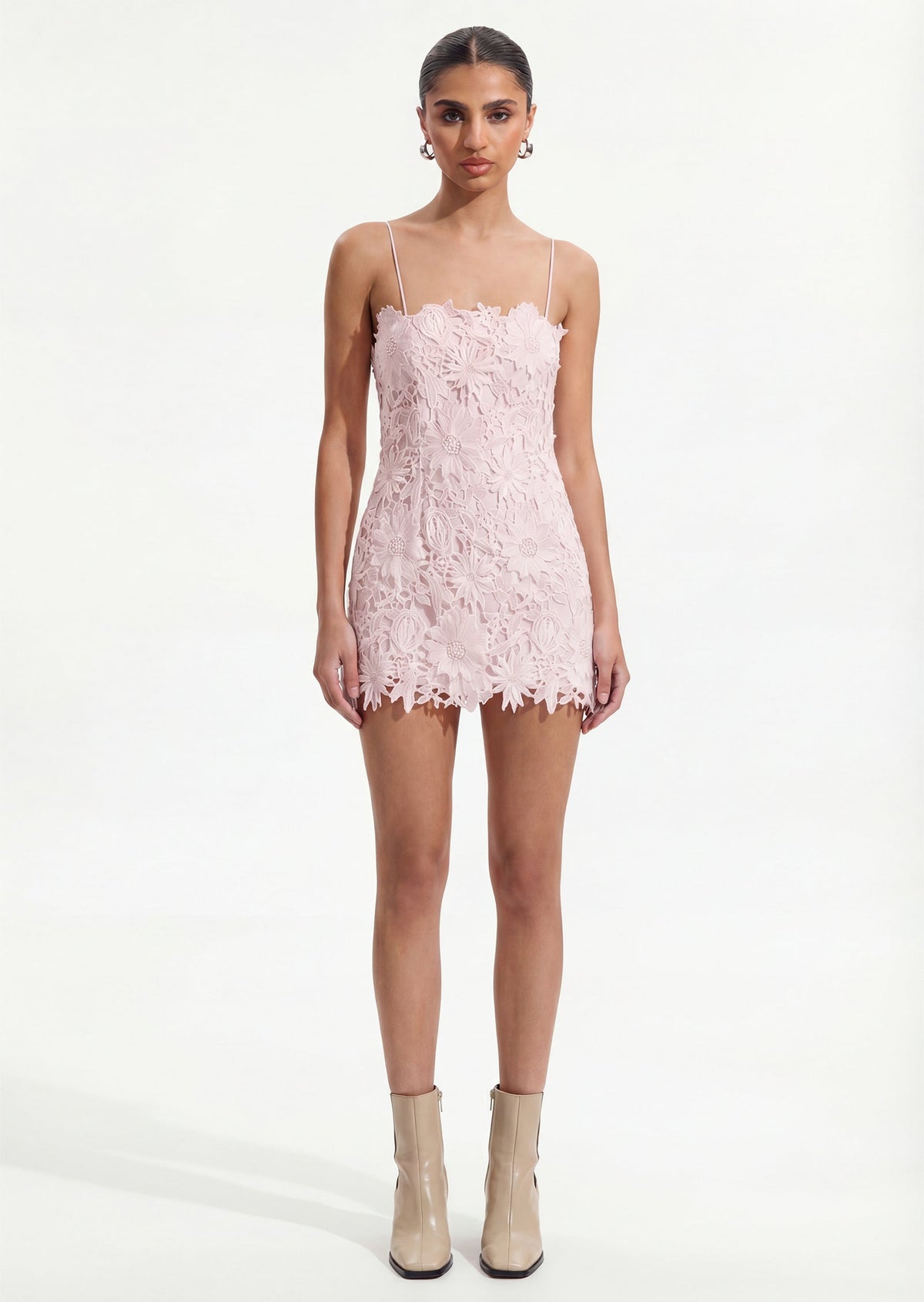 Sleeveless Flower Mini Dress In Pale Pink