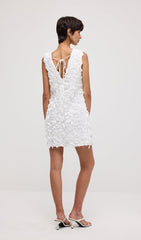 Solid 3D Floral Mesh Overlay Mini Dress