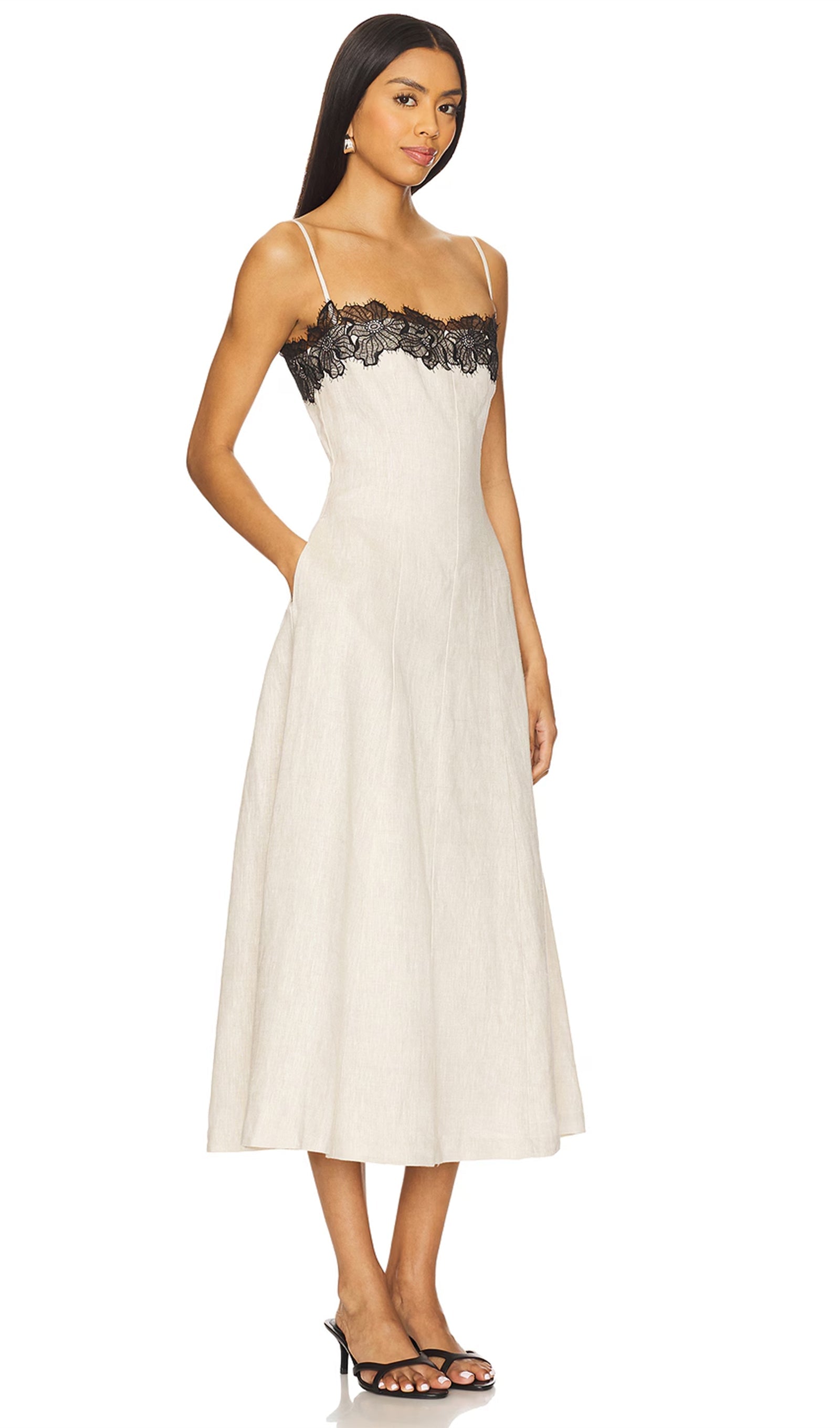 Lace Neckline Trim Midi Dress