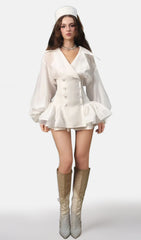 Ruffled Balloon Sleeve Puffy Mini Dress