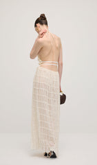 Halter Top & Ruched Detail Maxi Skirt Sets In White