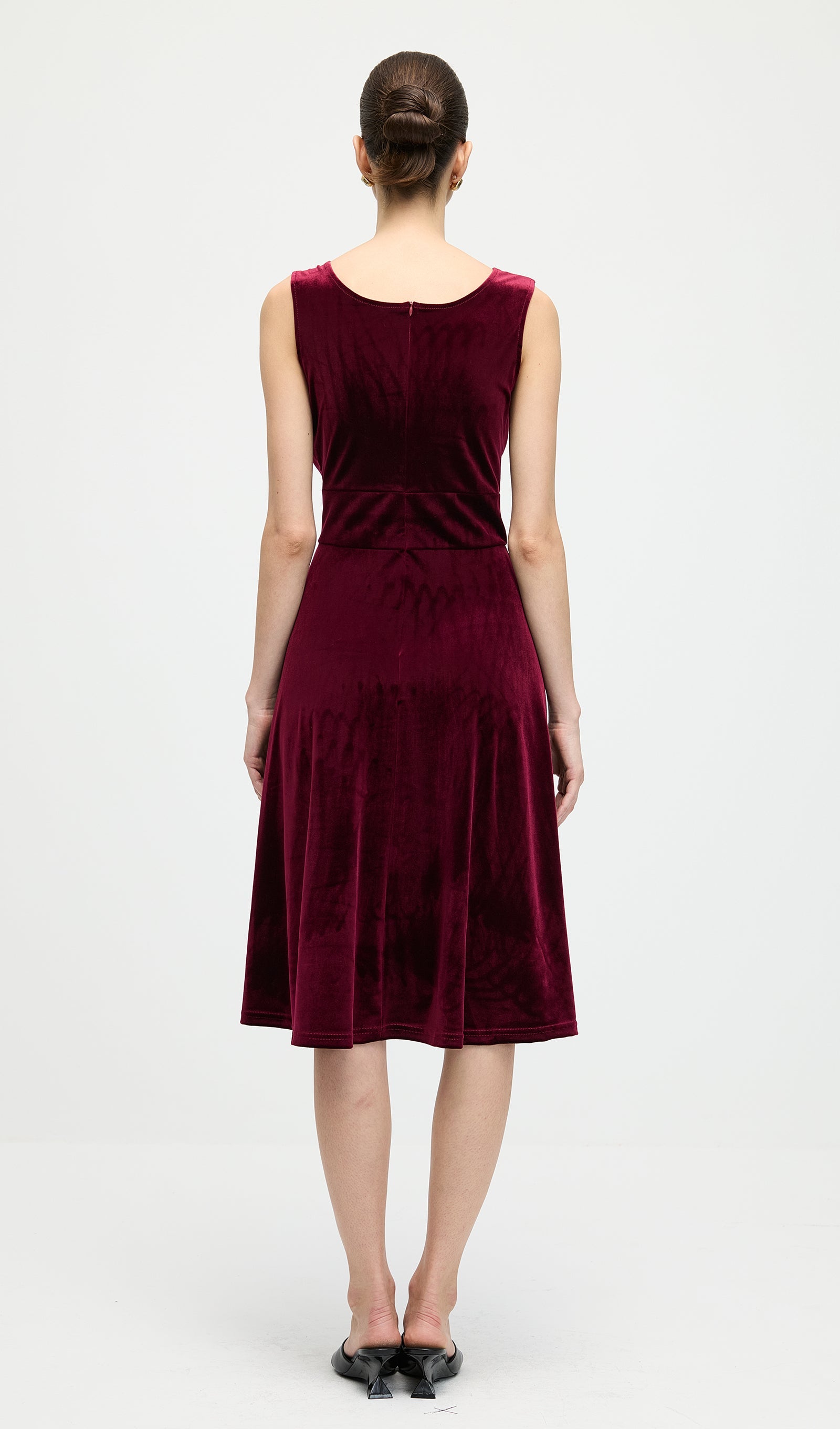 V Neck Velvet Midi Dress