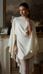 Mini Dress With Flowing Cape In Cream