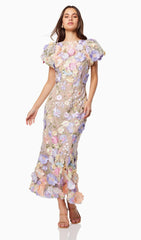 Floral 3D Lace Midi Dress In Purple