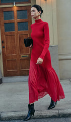 Mock Neck Pleated Panel Sweater Dress