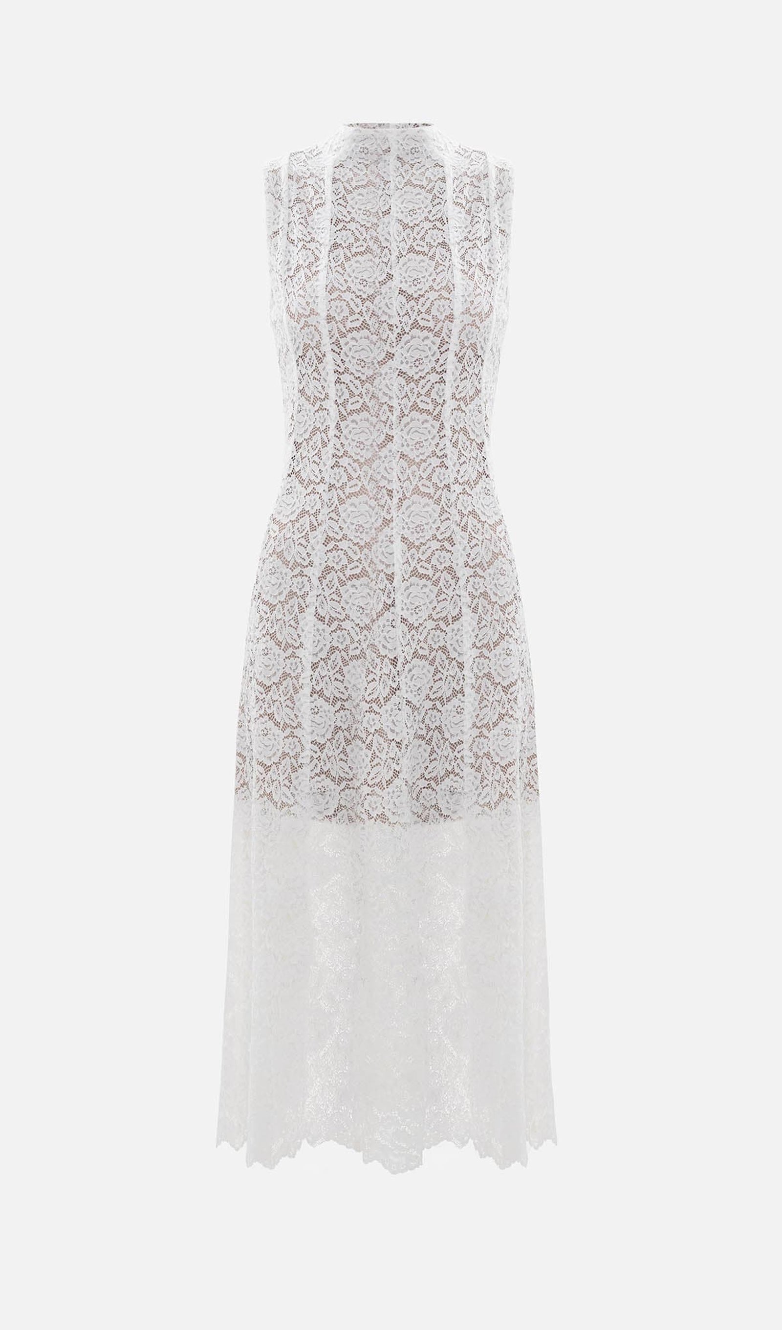 Guipure Midi Dress With High Collar