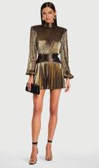 Metallic Puff Sleeve Mini Dress