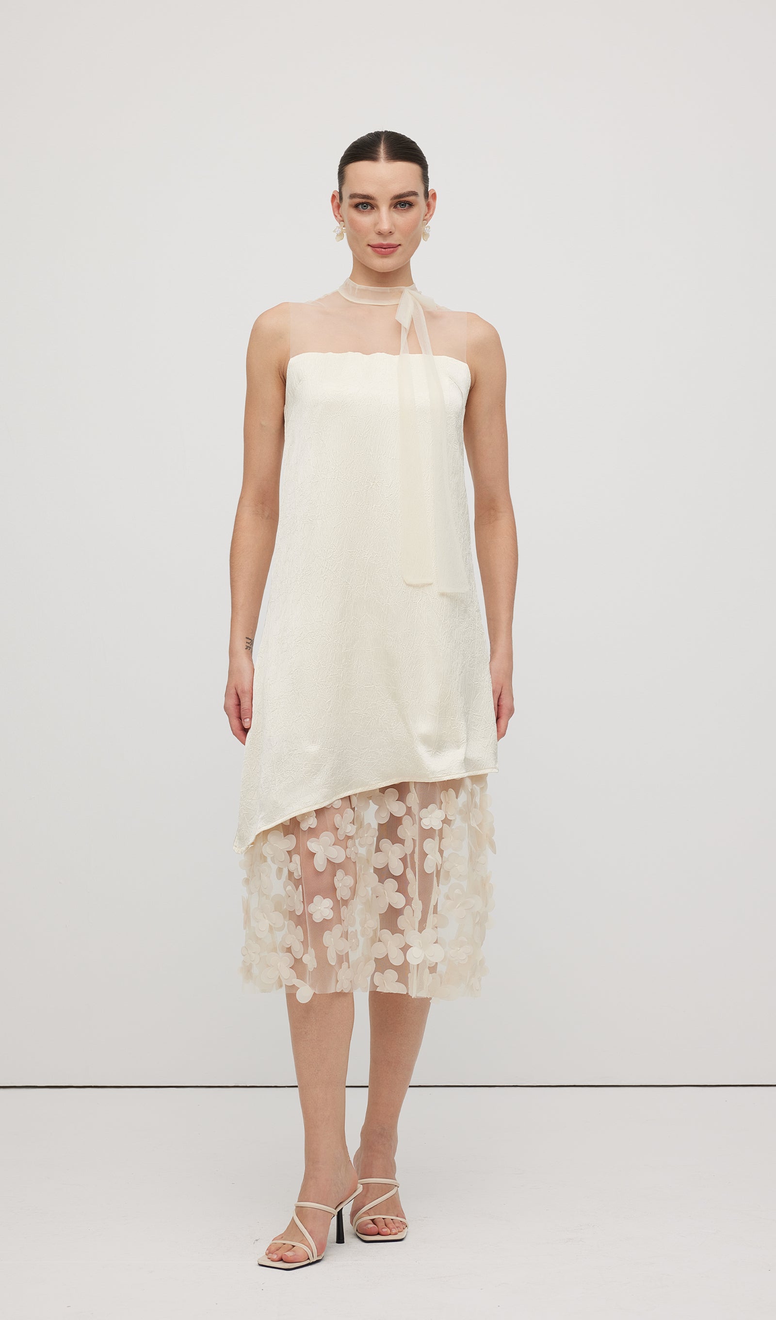 Solid Mesh Stitching Sleeveless Midi Dress