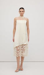 Solid Mesh Stitching Sleeveless Midi Dress