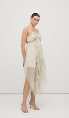 Halter Tulle Pleated Midi Dress