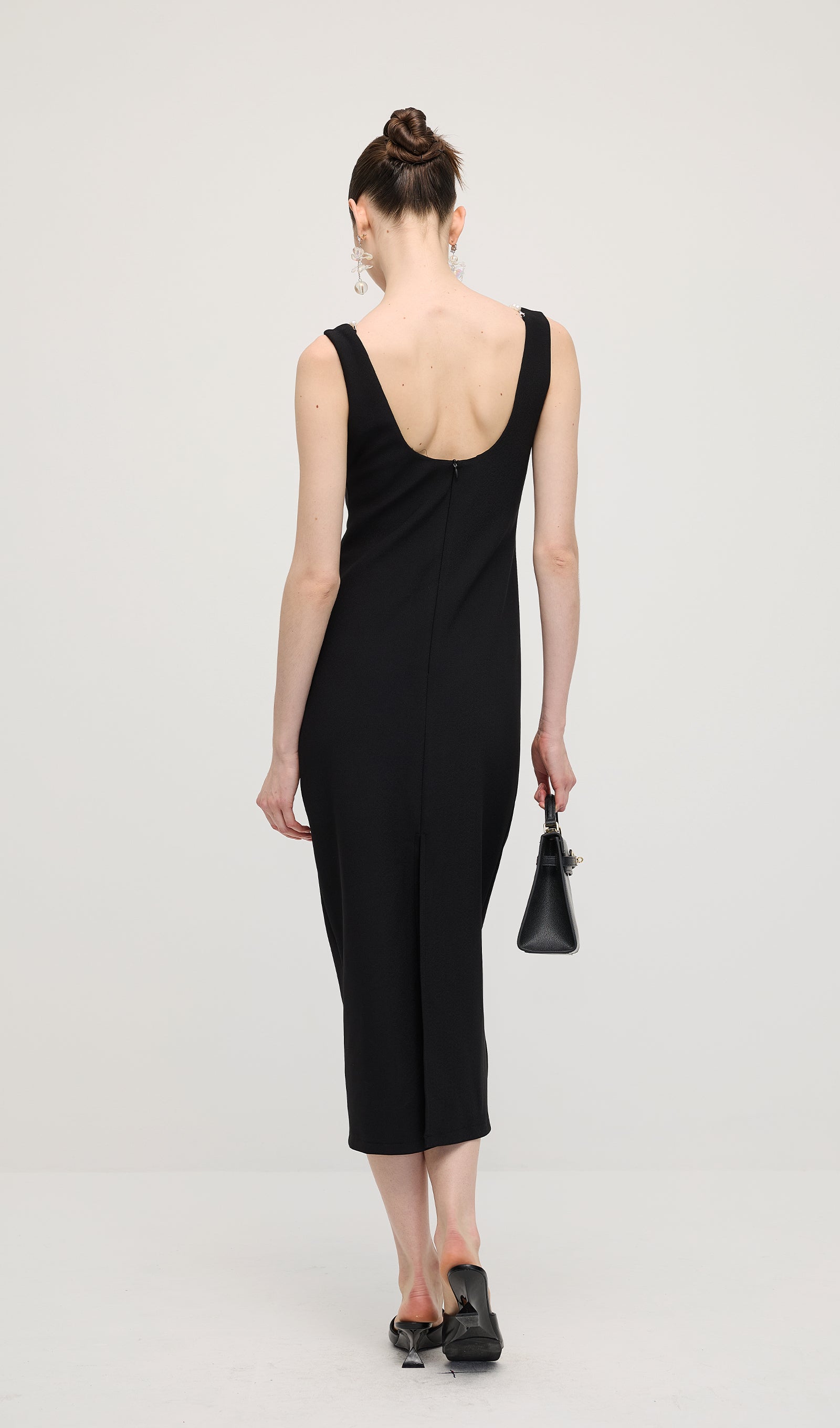 Solid Pearl Accessories Midi Dress