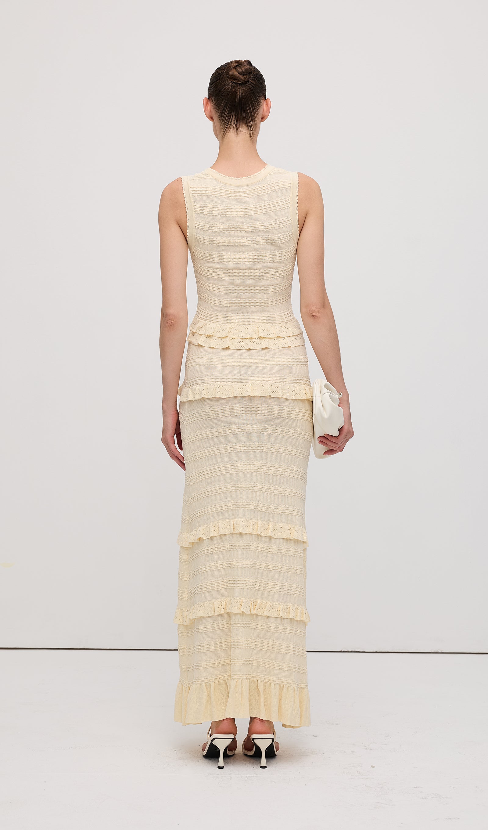 Solid Ruffled Knit Maxi Dress