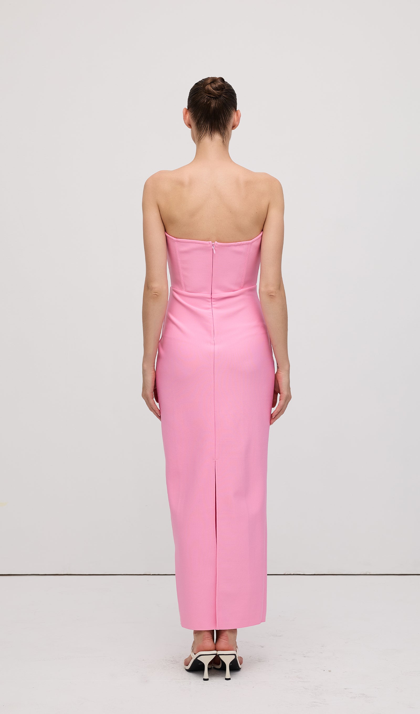 Strapless Flower Embellishments Maxi Dress Pink