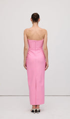 Strapless Flower Embellishments Maxi Dress Pink