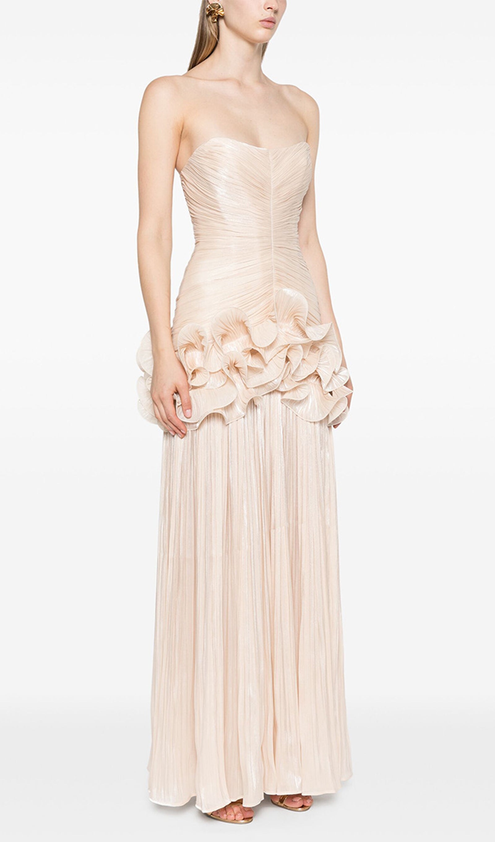 Slim Strapless Ruffle Maxi Dress