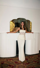 Off Shoulder Lace Bodice Maxi Dress