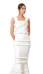 Sleeveless Frill Maxi Dress In White