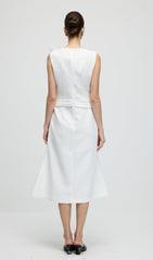 Sleeveless Flower Ruched Slit Midi Dress