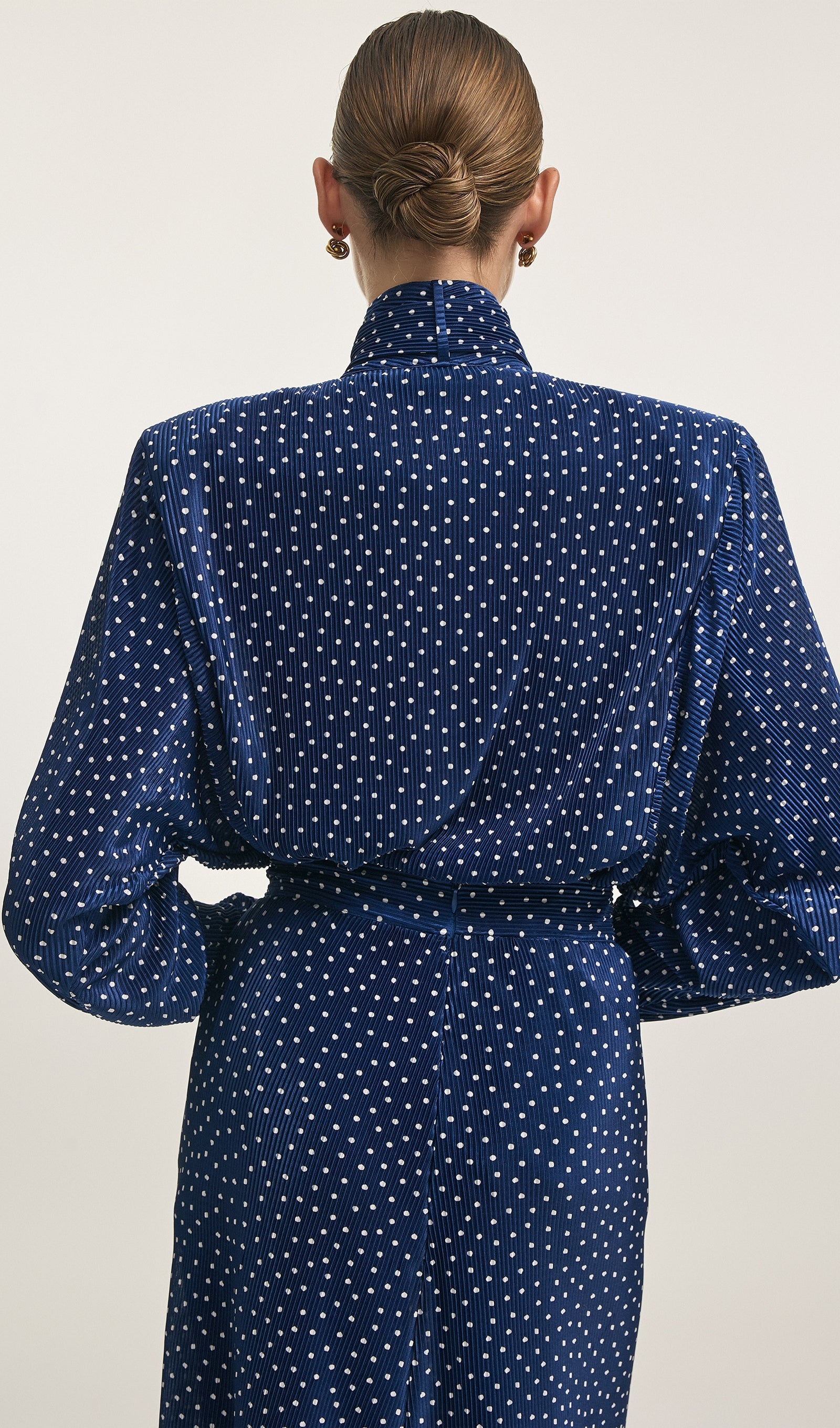 Tie Neck Polka Dot Top & Straight Skirt Set