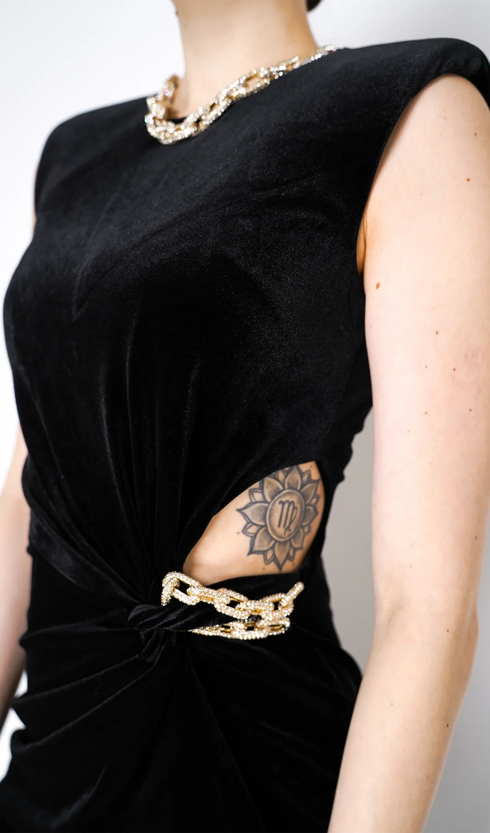 Embellished Velvet Split Maxi Dress