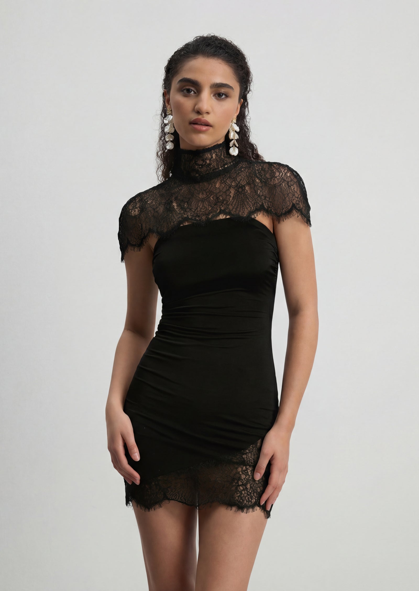 Lace Trimmed Strapless Mini Dress Set