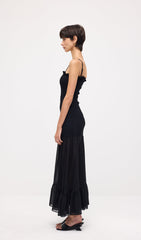 Sleeveless With Gathers Maxi Dress In Black