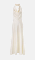 Satin Pearl Decor Maxi Dress In White
