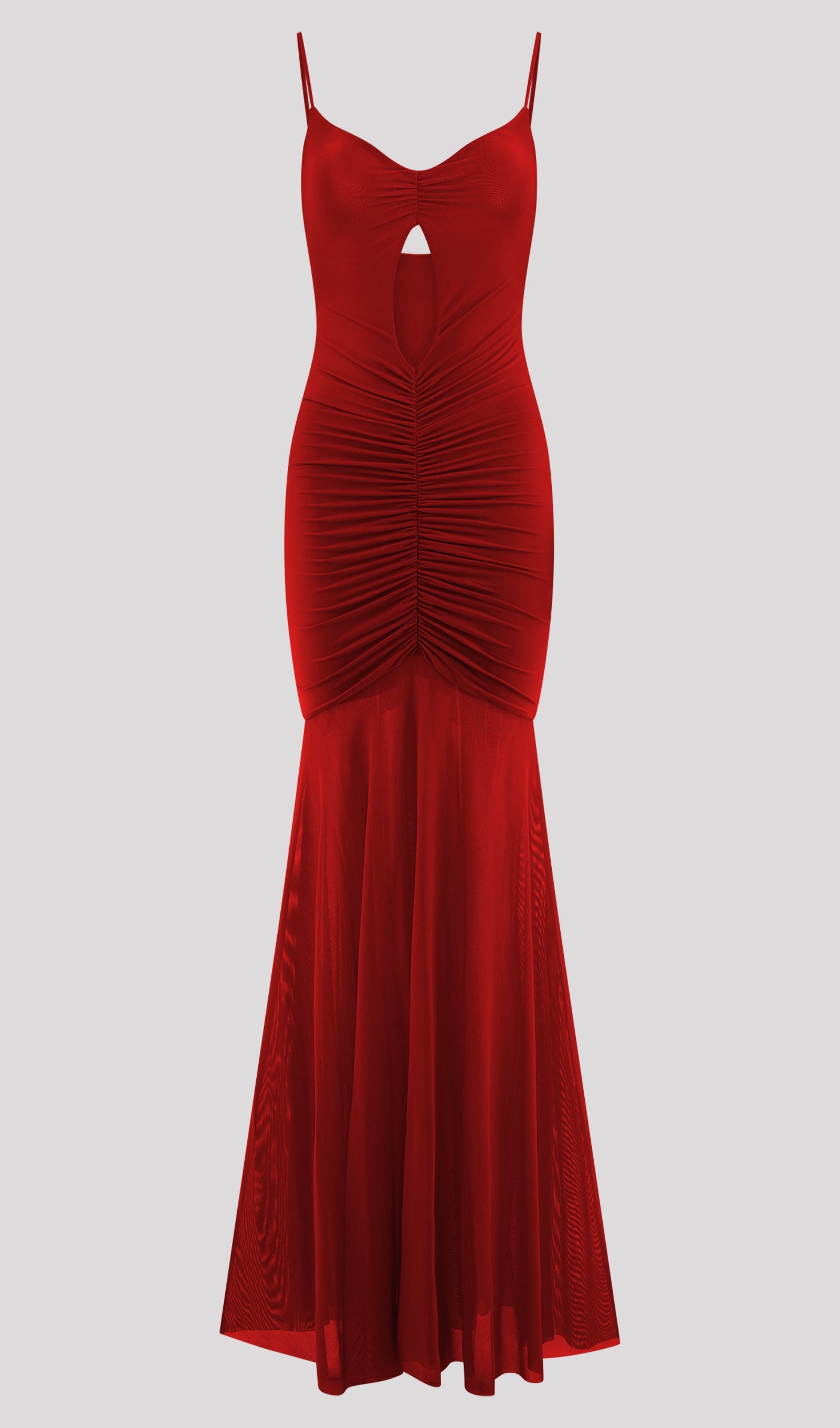 Slinky And Mesh Maxi Dress In Red